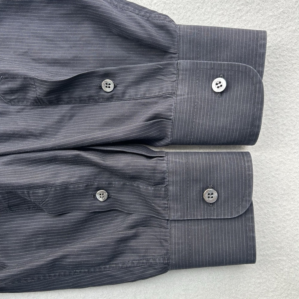 Brioni Mens Gray Vertical Stripe Button Up Dress Shirt Made in Italy Size 4 - Picture 11 of 13